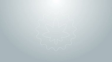 Mavi çizgi tıbbi marihuana veya kenevir yaprağı ikonu gri arka planda izole edilmiş. Kenevir sembolü. 4K Video hareketli grafik canlandırması