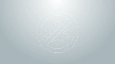 Mavi çizgi Marihuana veya kenevir yaprağı ikonunu gri arkaplanda izole edin. Marihuana içmek yok. Kenevir sembolü. 4K Video hareketli grafik canlandırması