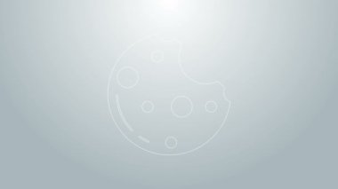 Gri arka planda marihuana yaprağı ikonu olan mavi çizgi çikolatalı kurabiyeler. Ot, kenevir, tıbbi ve eğlence amaçlı esrar. 4K Video hareketli grafik canlandırması