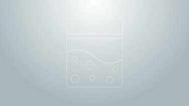 Mavi çizgi, gri arka planda izole edilmiş tıbbi kenevir ikonu plastik poşeti. Sağlık tehlikesi. 4K Video hareketli grafik canlandırması