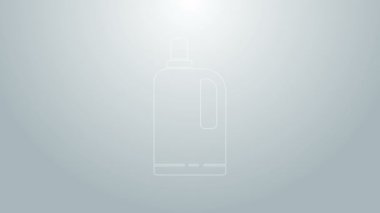 Mavi çizgi kumaş yumuşatıcı simgesi gri arkaplanda izole edildi. Sıvı çamaşır deterjanı, saç kremi, temizlik maddesi, çamaşır suyu. 4K Video hareketli grafik canlandırması