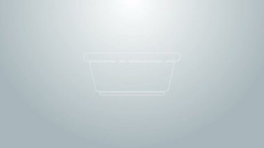 Mavi çizgi Plastik leğen simgesi gri arkaplanda izole edilmiş. Sulu kase. Çamaşır yıkama, temizlik malzemeleri. 4K Video hareketli grafik canlandırması