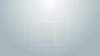Mavi çizgi tuvalet kağıdı rulosu simgesi gri arkaplanda izole edildi. 4K Video hareketli grafik canlandırması