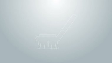 Temizlik simgesi için mavi çizgi fırçası gri arkaplanda izole edildi. Temizlik hizmeti konsepti. 4K Video hareketli grafik canlandırması