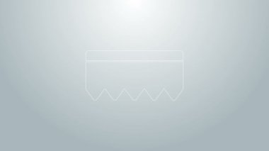 Gri arkaplanda baloncuk simgesi olan mavi çizgi süngeri. Bulaşık yıkamak için bir tutam Bast. Temizlik servisi logosu. 4K Video hareketli grafik canlandırması