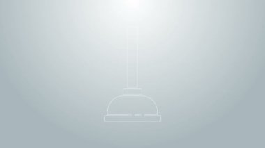 Boru temizleme ikonu için ahşap saplı mavi çizgili kauçuk pompa gri arka planda izole edilmiş. Tuvalet pompası. 4K Video hareketli grafik canlandırması