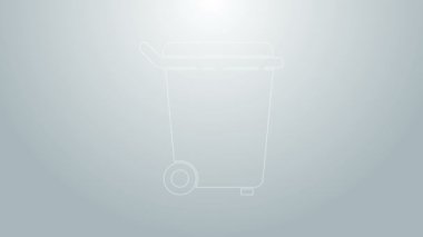 Mavi çizgi çöp kutusu simgesi gri arkaplanda izole edildi. Çöp kutusu tabelası. Sepet simgesini geri dönüştür. Ofis çöpü ikonu. 4K Video hareketli grafik canlandırması