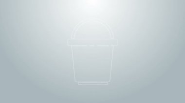 Mavi çizgi Bucket simgesi gri arkaplanda izole edildi. Temizlik hizmeti konsepti. 4K Video hareketli grafik canlandırması