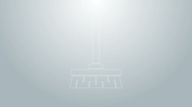 Mavi çizgi süpürge sapı simgesi gri arkaplanda izole edildi. Temizlik hizmeti konsepti. 4K Video hareketli grafik canlandırması