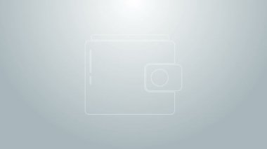 Mavi çizgili cüzdan simgesi gri arkaplanda izole edilmiş. Çanta ikonu. Nakit tasarruf sembolü. 4K Video hareketli grafik canlandırması