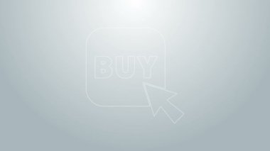 Mavi çizgi Buy düğmesi simgesi gri arkaplanda izole edildi. 4K Video hareketli grafik canlandırması