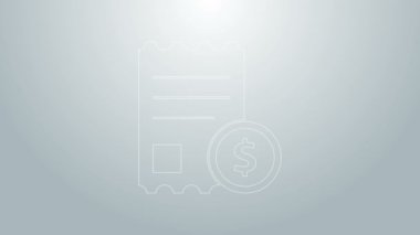 Mavi çizgi kağıt kontrolü ve mali kontrol simgesi gri arka planda izole edildi. Kağıt baskı çeki, makbuz ya da fatura. 4K Video hareketli grafik canlandırması