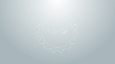 Üzerinde gri arkaplanda yeni bir simge bulunan mavi çizgi Price etiketi. Rozet fiyatına. Reklam etiketi indirimi. 4K Video hareketli grafik canlandırması