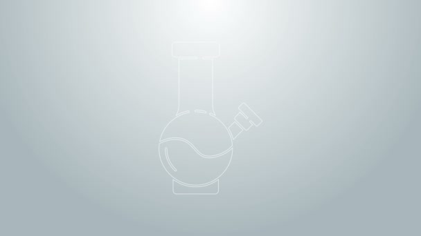 Linea blu Bong in vetro per fumare marijuana o icona di cannabis isolata su sfondo grigio. Animazione grafica 4K Video motion — Video Stock