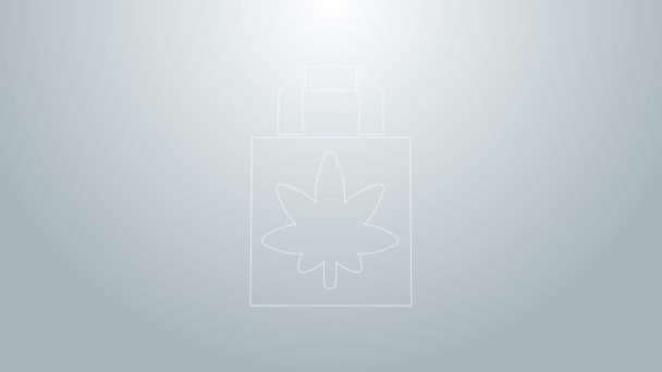 Blå linje Shopping papperspåse av medicinsk marijuana eller cannabis blad ikon isolerad på grå bakgrund. Köper cannabis. Hampa symbol. 4K Video motion grafisk animation — Stockvideo