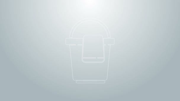 Blue line Bucket dengan ikon kain diisolasi pada latar belakang abu-abu. Konsep layanan pembersihan. Animasi grafis gerak Video 4K — Stok Video