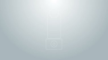 Mavi çizgi solunum cihazı simgesi gri arkaplanda izole edildi. Öksürük şurubu, solunum, alerjik hasta. 4K Video hareketli grafik canlandırması