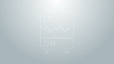 Gri arkaplanda kardiyogram simgesi olan mavi çizgi bilgisayar monitörü. Simge denetleniyor. Kalp atışı elle çizilmiş EKG monitörü. 4K Video hareketli grafik canlandırması