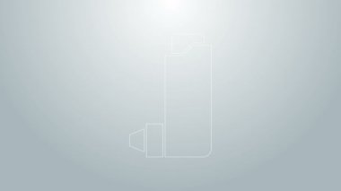 Mavi çizgi solunum cihazı simgesi gri arkaplanda izole edildi. Öksürük şurubu, solunum, alerjik hasta. 4K Video hareketli grafik canlandırması