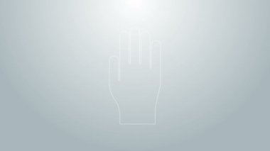 Mavi çizgi tıbbi lastik eldiven ikonu gri arka planda izole edildi. Koruyucu lastik eldivenler. 4K Video hareketli grafik canlandırması