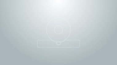 Mavi çizgi Otolaryngological baş yansıtıcı ikonu gri arkaplanda izole edildi. Hastanın kulağını, boğazını ve burnunu incelemek için ekipman. 4K Video hareketli grafik canlandırması