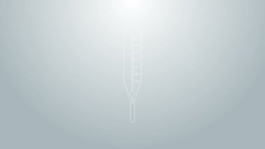 Tıbbi muayene için mavi çizgi termometresi gri arka planda izole edilmiş. 4K Video hareketli grafik canlandırması