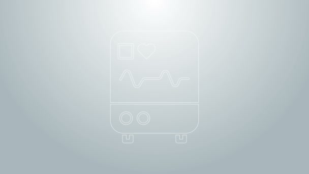 Blaue Linie Computermonitor mit Kardiogramm-Symbol isoliert auf grauem Hintergrund. Überwachungssymbol. EKG-Monitor mit von Hand gezogenem Herzschlag. 4K Video Motion Grafik Animation — Stockvideo