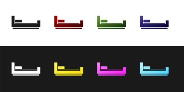 Yatak simgesini siyah beyaz arkaplanda izole et. Vektör.