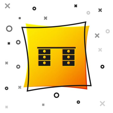 Siyah Ofis masa simgesi beyaz arkaplanda izole edildi. Sarı kare düğme. Vektör.