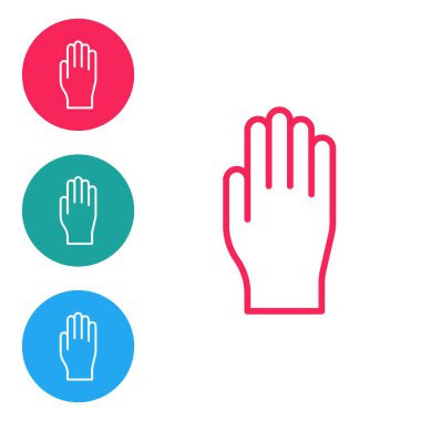 Kırmızı çizgi tıbbi lastik eldiven ikonu beyaz arka planda izole edildi. Koruyucu lastik eldivenler. Simgeleri daire düğmelerine ayır. Vektör İllüstrasyonu.