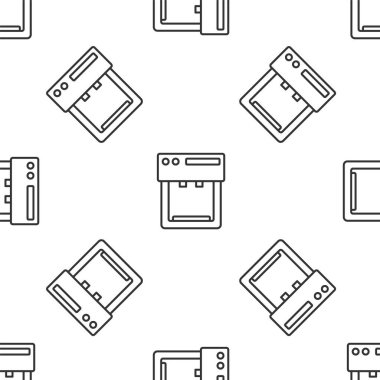 Gri çizgi kahve makinesi ikonu beyaz arka planda kusursuz desen izole etti. Vektör.