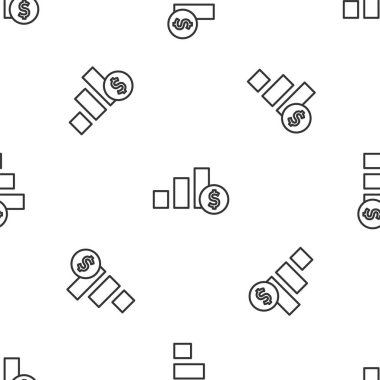 Gri çizgi pasta grafiği bilgisel ve dolar sembolü simgesi beyaz arka planda izole edilmiş kusursuz desen. Diyagram çizelgesi. Vektör.