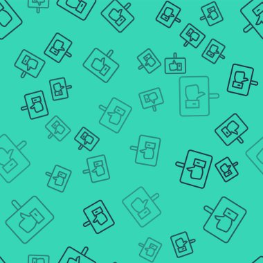 Siyah çizgi Protesto simgesi yeşil arka planda pürüzsüz desen izole etti. Toplantı, protestocu, grev, konuşma, pankart, protesto pankartı, dilekçe, lider, broşür. Vektör.