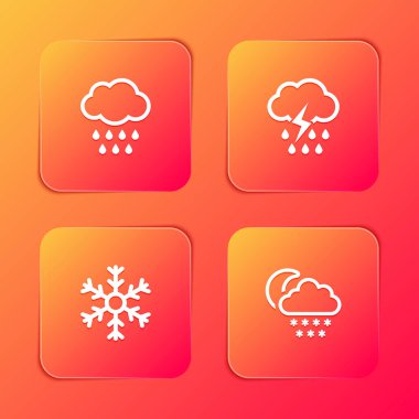 Bulut 'u yağmurla, yıldırımla, kartanesiyle ve kar ikonuyla donat. Vektör.