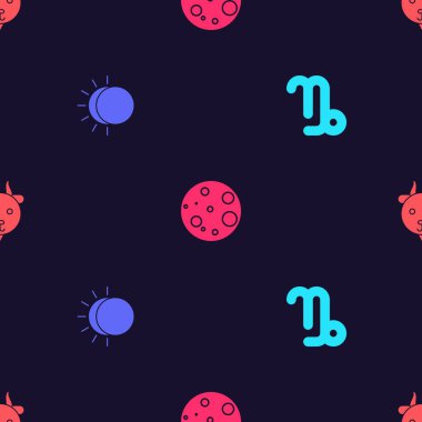 Oğlak burcunu, Güneş tutulmasını, Ay 'ı ve Koç burcunu kusursuz bir şekilde ayarla. Vektör.