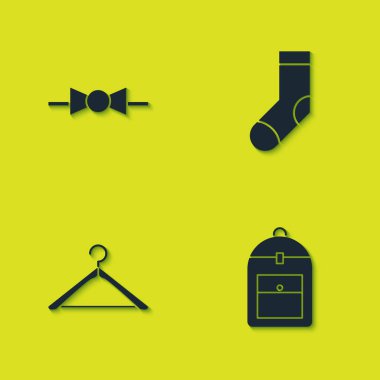 Papyonu, sırt çantasını, elbise dolabını ve çorap ikonunu hazırla. Vektör.