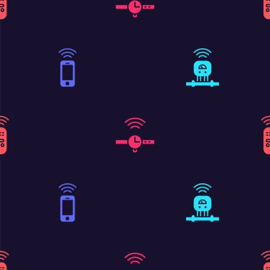 Akıllı sensörü, kablosuz akıllı telefonu, akıllı seğirmeyi ve kusursuz şablona uzaktan kumandayı ayarlayın. Vektör.