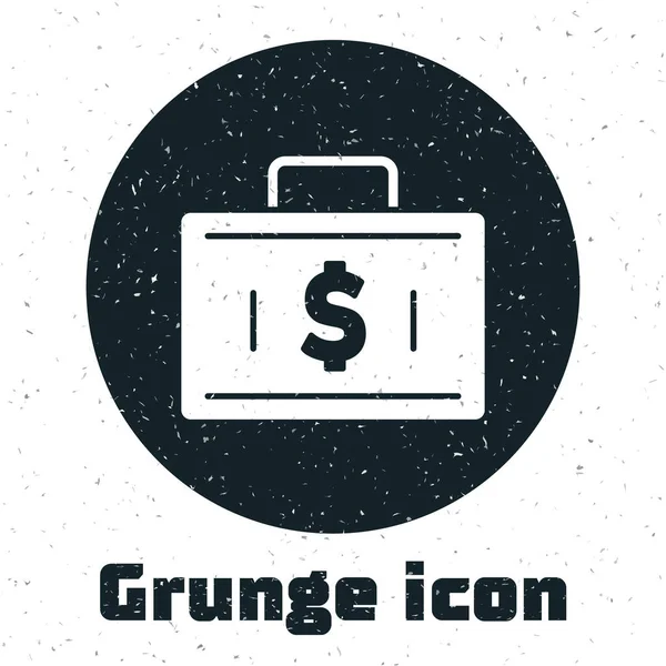 Maletín Grunge Dinero Icono Aislado Sobre Fondo Blanco Firma Del — Vector de stock