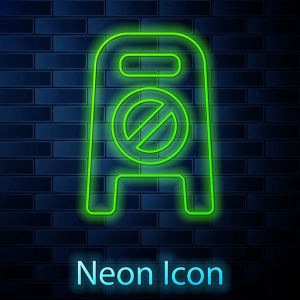 Glowing Neon Line Wet Floor Cleaning Progress Icon Isolated Brick — Stock Vector