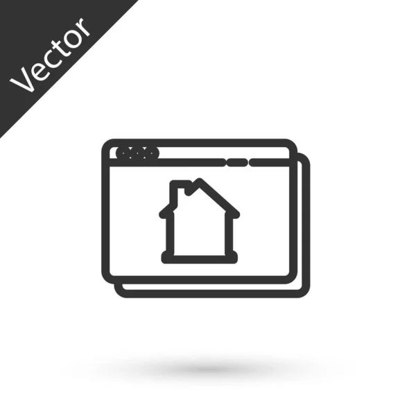 Graue Linie Online Immobilienhaus Browser Symbol Isoliert Auf Weißem Hintergrund — Stockvektor