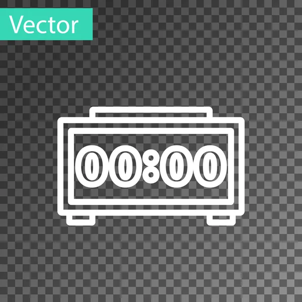 Weiße Linie Digitales Weckersymbol Isoliert Auf Transparentem Hintergrund Elektronische Uhr — Stockvektor