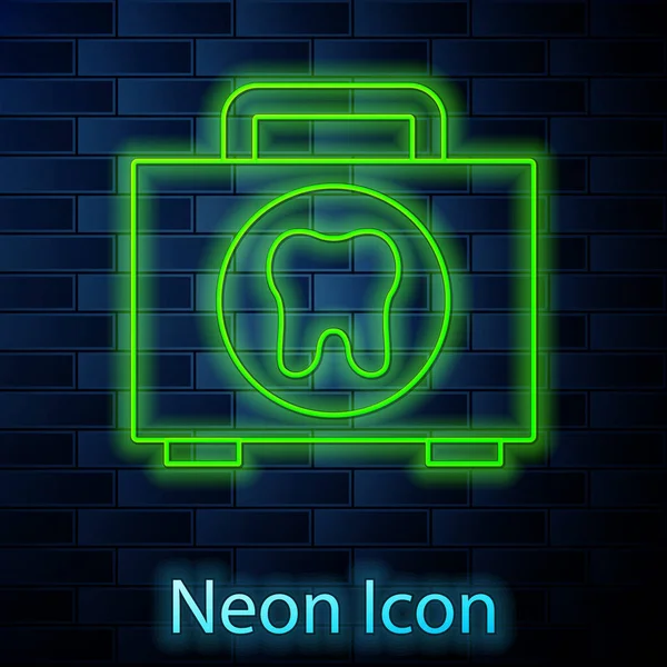 Linea Neon Luminosa Icona Kit Pronto Soccorso Isolato Sfondo Muro — Vettoriale Stock