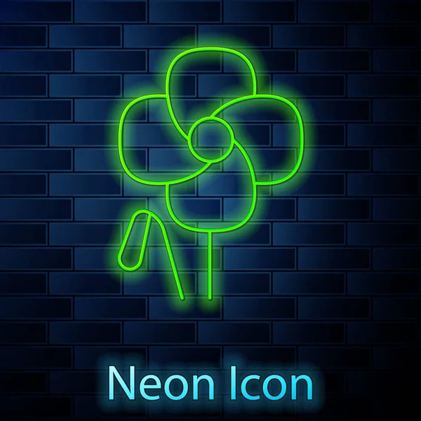 Luminosa Linea Neon Icona Fiore Papavero Isolato Sfondo Muro Mattoni — Vettoriale Stock
