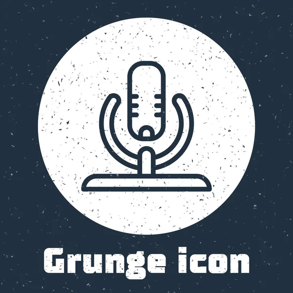 Grunge Line Mikrofonsymbol Isoliert Auf Grauem Hintergrund Mikrofon Radio Lautsprecherzeichen — Stockvektor