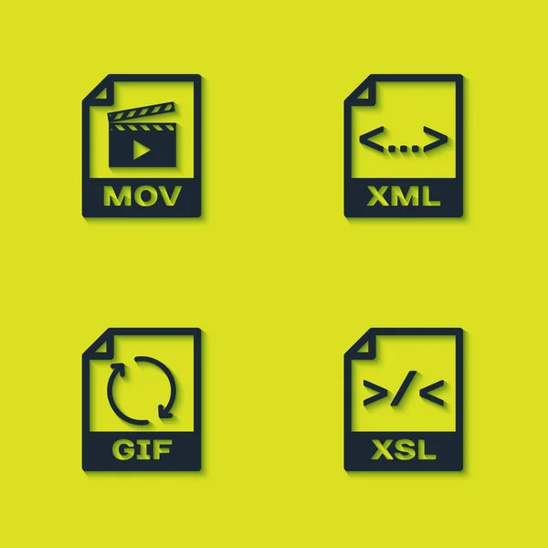 Установите Mov Файл Документа Xsl Gif Xml Значок Вектор — стоковый вектор