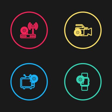 Hat ayarları, Smartwatch, video kamera, Router ve wi-fi ikonu. Vektör.