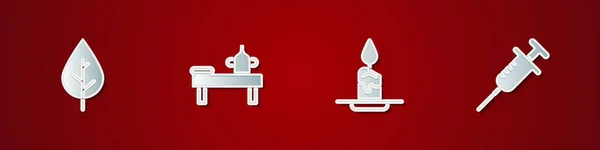 Set Leaf Massage Table Oil Aroma Candle Syringe Icon Vector — 스톡 벡터