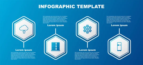 Set Line Cloud Uploaden Server Data Web Hosting Sneeuwvlok Koelkast — Stockvector