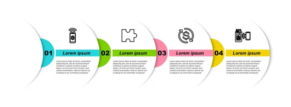 Set Line Paiement Sans Contact Pièce Puzzle Retour Investissement Terminal — Image vectorielle