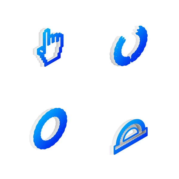 Установите Изометрическую Линию Laurel Wreath Pixel Hand Cursor Protractor Grid — стоковый вектор